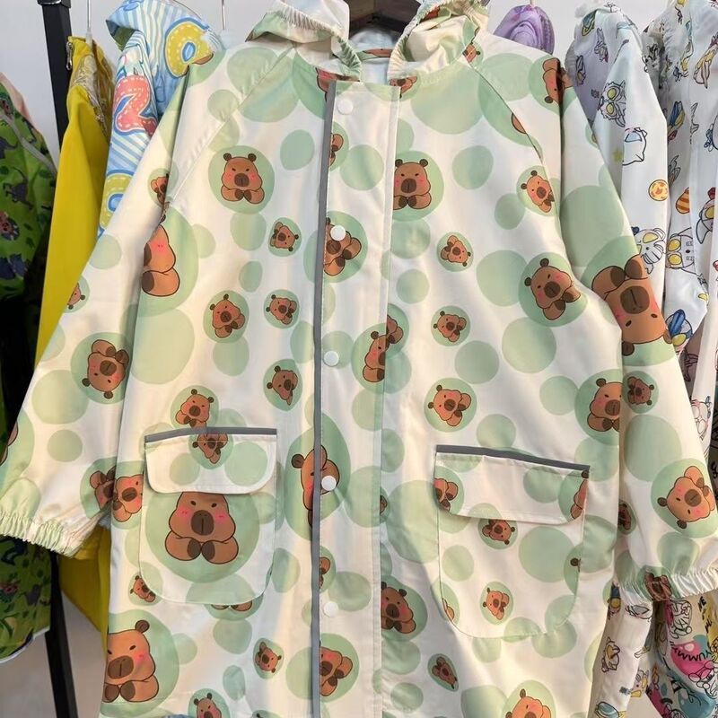 2025 Kapibala Bear High-Quality Lightweight Breathable Waterproof Kidsren's Raincoat with School Bag Zipper Can Be Worn by Adults
