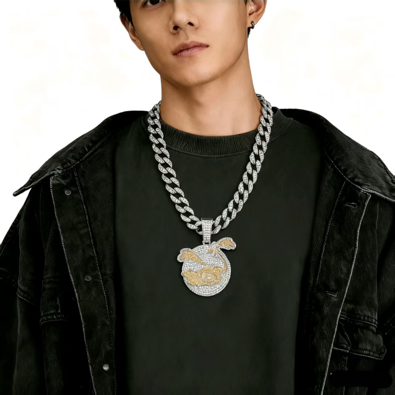 Europa y América Hip Hop cool full diamond swan colgante collar colgante personalidad masculina moda