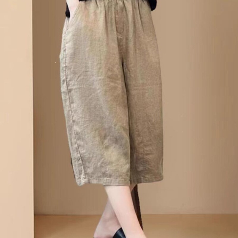 Vintage Linen Seven-Tenths Wide-Leg Pants for Women, Summer Elastic High-Waisted Slimming Loose Straight-Leg Thin Cotton-Linen Casual Mid-Length Pants Vintage Linen Seven-Tenths Wide-Leg Pants for Women, Summer Elastic High-Waisted Slimming Loose Straight-Leg Thin Cotton-Linen Casual Mid-Length Pants