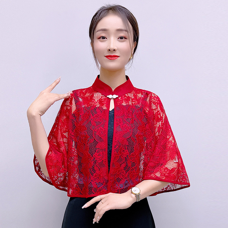 Fu Daiyi 808 Rose Flower Fashion Elegant Lace Small Cape Stand Collar Shawl Fu Daiyi 808 Rose Flower Fashion Elegant Lace Small Cape Stand Collar Shawl