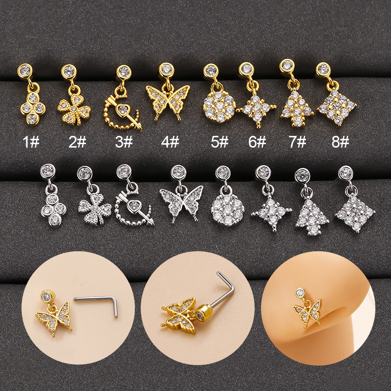 Fashion Butterfly Metal Plating Inlay Artificial Gemstones Nose studs 1 Piece