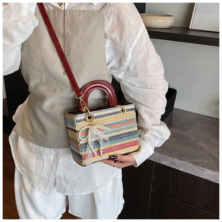 Femmes Faux Cuir Arc-En-Ciel Vêtement De Rue Paille Carré Fermeture Éclair Sac Diane display picture 4