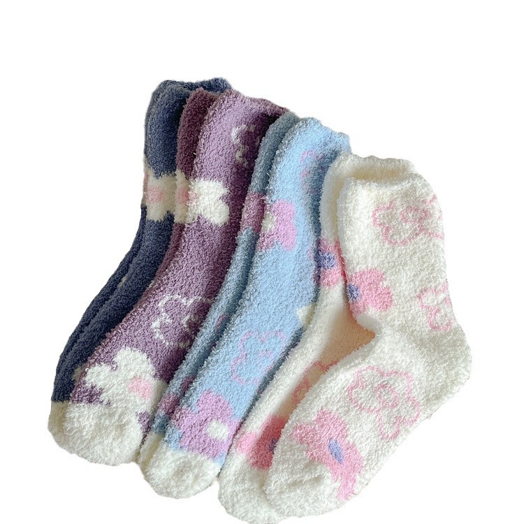 Calcetines de Piso de Tubo Medio para Mujer de Terciopelo de Poliéster Térmicos y Engrosados para Invierno