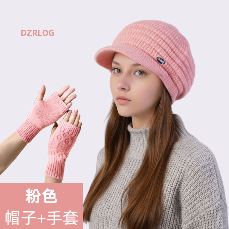 跨境新款女士针织帽子冬天加绒保暖防寒毛线帽时尚加厚百搭鸭舌帽|undefined