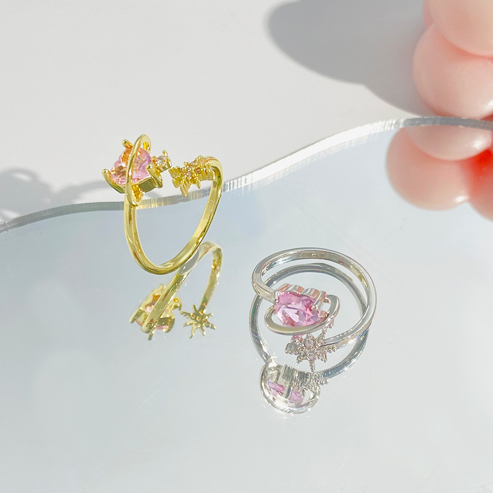 One Size Ring Size 1 Piece Quantity Daily Occasion Fashion Heart Shape Alloy Inlay Artificial Gemstones Women's Open Ring 1 Piece