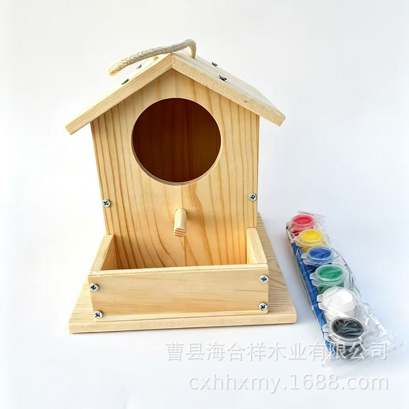 DIY Birdhouse with Food Trough, Hanging Birdhouse, Outdoor Children's Graffiti Handmade Birdhouse, Can Be Assembled DIY Birdhouse with Food Trough, Hanging Birdhouse, Outdoor Children's Graffiti Handmade Birdhouse, Can Be Assembled