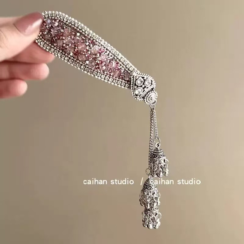 璀璨星河~黑曜石闪钻名族风铃铛流苏发夹女感甜美前额侧边夹包邮|undefined