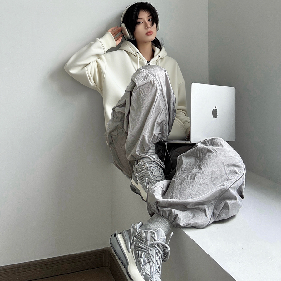 American Jazz Dance Wide-Leg Cargo Parachute Pants for Women 2025 New Autumn Cool Style High-Waisted Casual Loose Joggers