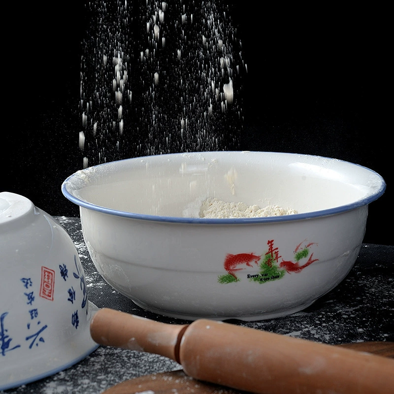 Оптовая продажа старинной керамической миски для замеса теста, большая эмалированная керамическая миска с крышкой для дома