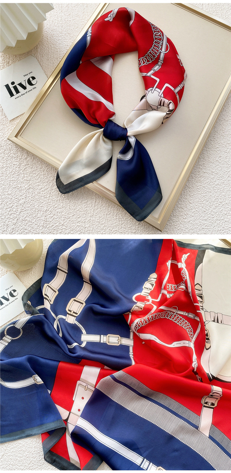 50g Weight Silk Scarf Classification Travel Occasion Silk Material Unisex Gender Printing Design Sweet Style Grey, Red, Green, Blue, Yellow, Black Color Unisex Sweet Silk Printing Silk Scarf 26