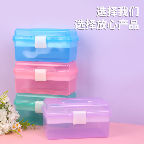 599mm Portable Multi-Function Storage Box with Thickened Lid, Nail Art Tools Box, Double Layer Student Home Organizer