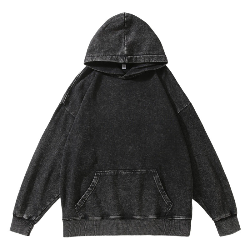 Pesado de los hombres hip hop puro algodón lavado apenado suéter con capucha hombres y mujeres otoño color sólido Americano guapo retro Sudadera con capucha
