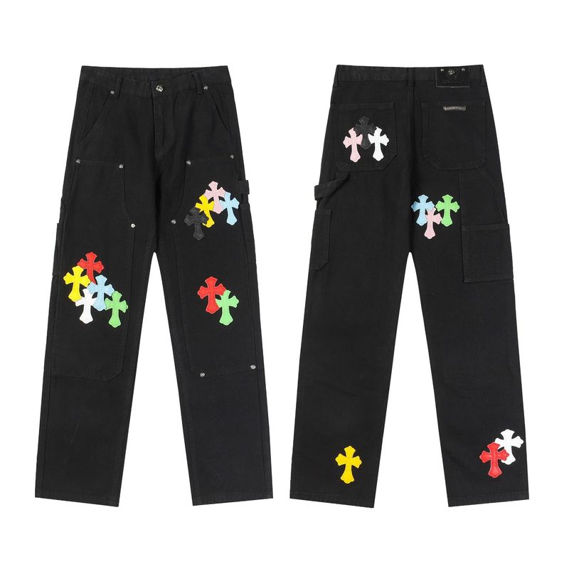 24 正しいバージョン CH クロウクロスレザー刺繍ウォッシュジーンズカップルルーズデニム卸売ドロップシッピング|undefined