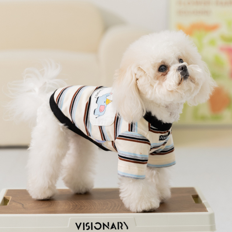 Perro primavera y verano dibujos animados a rayas elefante chaleco de dos patas felino camiseta Teddy Bear adorable ropa de perro