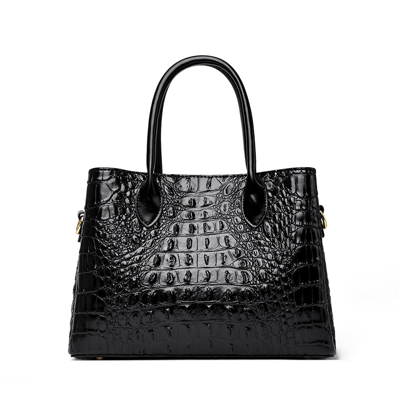 Genuine Leather Women's Handbag - Crocodile Embossed Large Capacity Crossbody Bag, Elegant Gift For Mother - Thumbnail 3