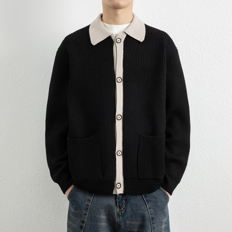 Fake Two-Piece Cardigan Knitwear Men's 2025 New Jacket Autumn and Winter Trendyy Color Matching Fashion Lapel Knitwear Jacket