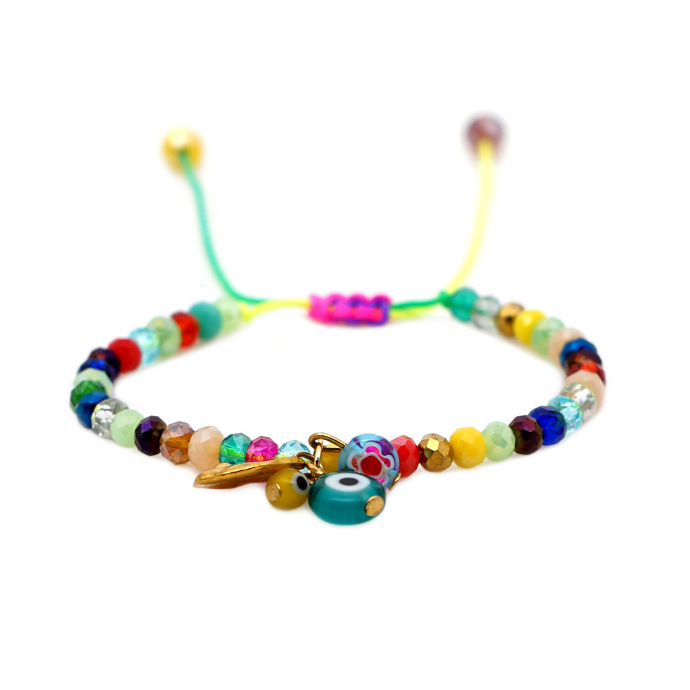 bohemian style colored glaze blue eye rainbow crystal beaded tassel bracelet