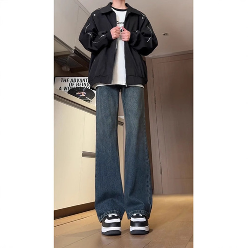 Upgrade version high-waisted micro-bell-bottom jeans for men, American street style cleanfit slim-leg wide-leg knife-edge pants, suitable for spring and autumn.