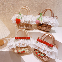 HD2252甜到心底清純少女蕾絲花邊手提包度假草莓櫻桃斜挎拉鏈包潮