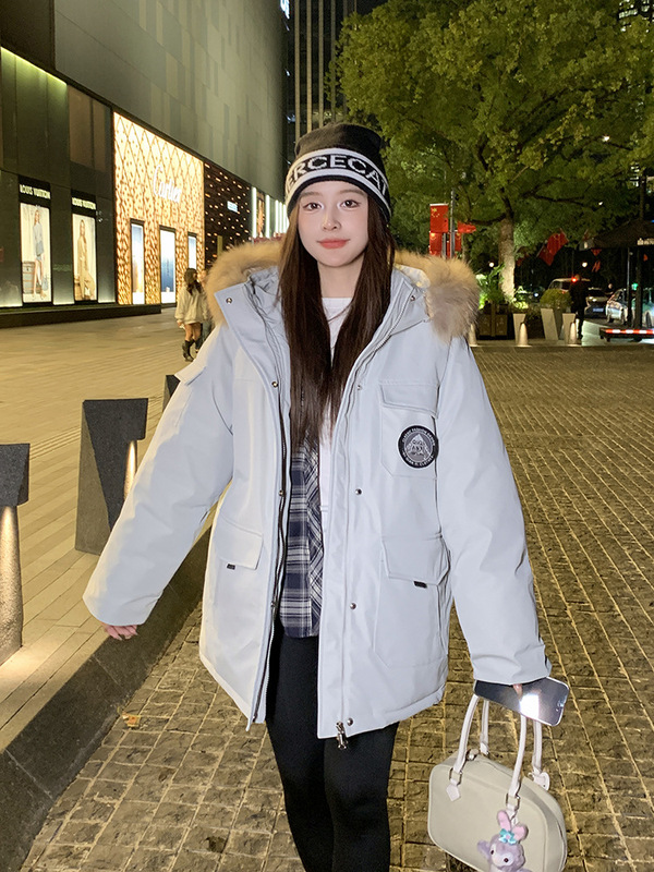 工装羽绒棉服女中长款2025新款小个子毛领派克服加厚冬季棉袄外套|undefined