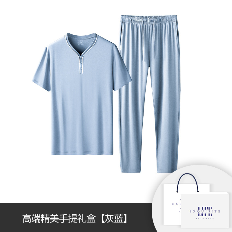 [Raroso y bueno] 80 pijamas modales de doble cara para hombre de primavera y verano Traje casual de pantalones finos de manga corta