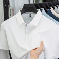 夏の新型襟付き純色男性半袖tシャツ氷糸四合ボタンファッション高級tシャツ無痕無熱肌