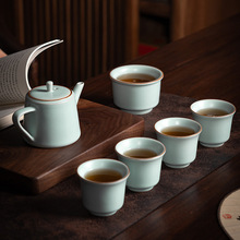 正品汝窑茶具套装简约会客泡茶器家用旅行茶具高档礼盒装一壶四杯