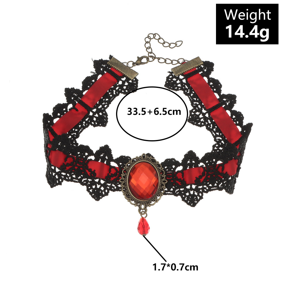 Wholesale Jewelry Retro Gems Pendant Lace Choker Nihaojewelry display picture 3