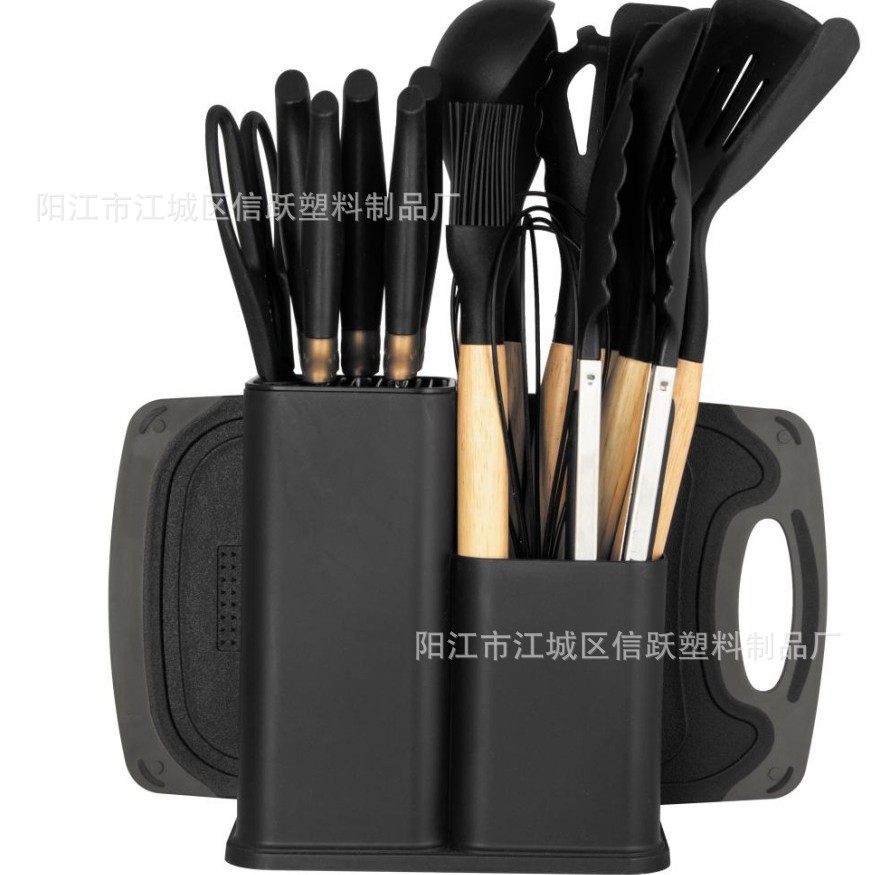 Kit de cuchillos de cocina de silicona resistente al calor cuchillos de cocina mango de madera cuchillo de cocina adesivo de silicona blanco rosa regalo de San Valentín