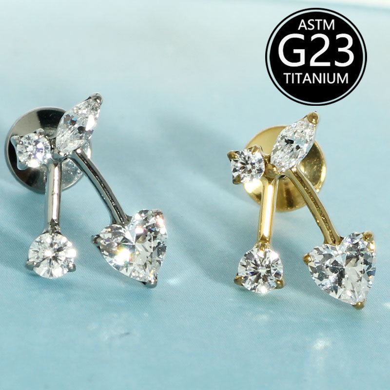 Silver pointed spike labret stud material detail