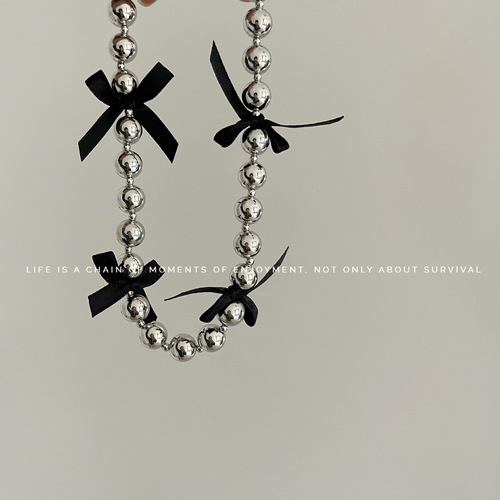 Korean trendy luxury niche black ribbon bow pearl necklace Instagram sweet cool spicy girl necklace choker collarbone chain