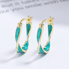 莫比乌斯绿色滴胶耳环女925纯银新款时尚个性耳扣小众气质耳饰品