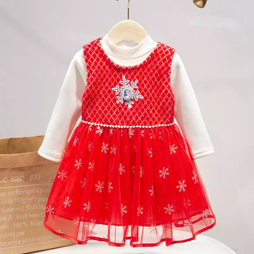 Girls' cheongsam dress winter new style one-year-old baby's Western-style Tang suit plus velvet New Year's greetings suit for children Chinese style Hanfu