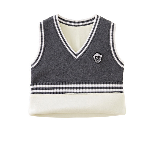 V-neck contrast wool vest boys' knitted vest sweater women's medium and large children's school uniforms kindergarten uniforms wholesale
