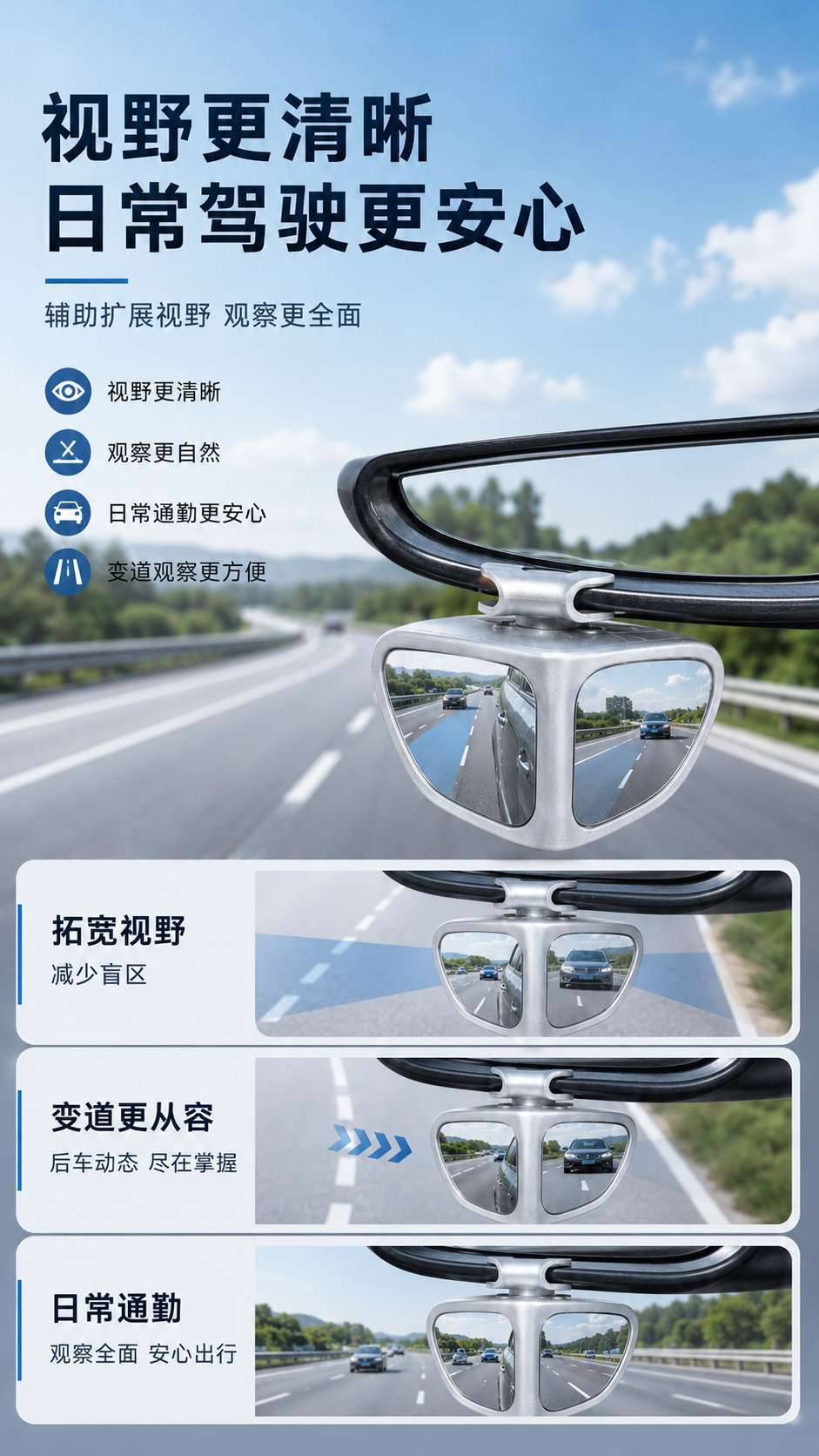 Car Front and Rear Blind Spot Mirrors, 360-Degree Front View Mirrors, Small Round Mirrors, Multifunctional Blind Spot Reversing Aid