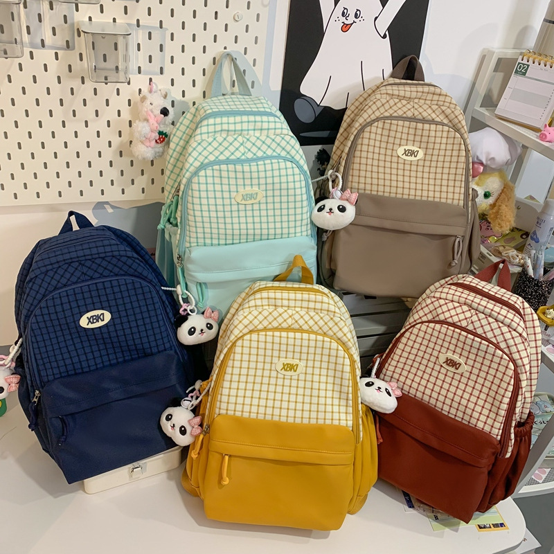 El nuevo bolso de hombro de color de choque de celosías pequeñas de varios bolsillos requiere mochilas escolares dulces y de gran capacidad, mochilas de computadora estudiantiles