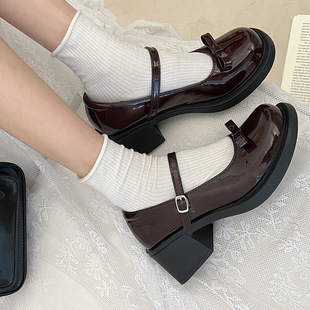 French Retro High-Heeled Mary Jane Shoes for Women 2025 New Summer Bow Brown Round Toe British Style Small Leather Shoes