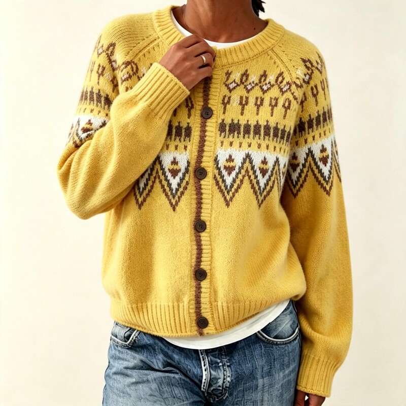 European and American autumn/winter new loose-fit Fair Isle jacquard knit sweater, versatile round-neck cardigan, color-blocked knitted sweater European and American autumn/winter new loose-fit Fair Isle jacquard knit sweater, versatile round-neck cardigan, color-blocked knitted sweater