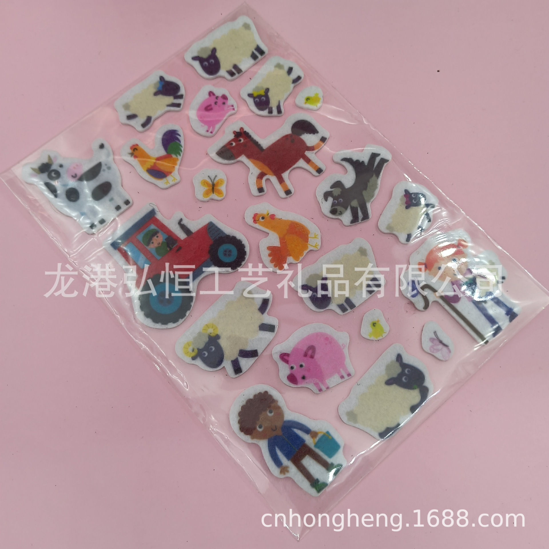 批发彩色印刷毛毡布动物汽车贴纸无纺布儿童玩具贴不织布贴