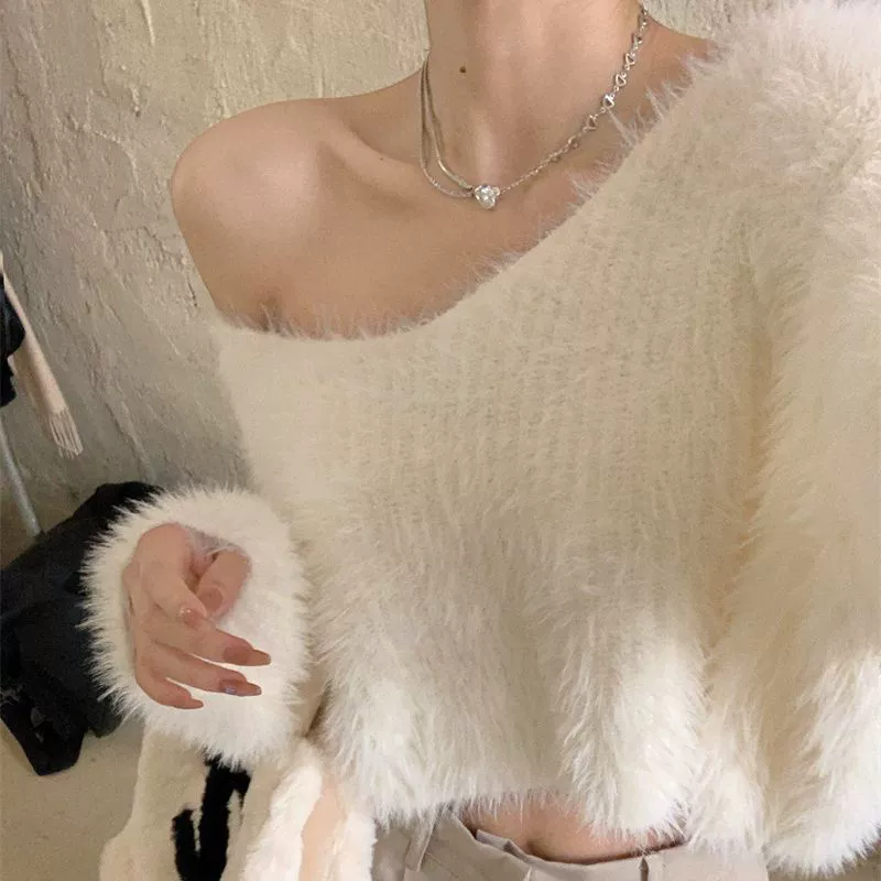 Демисезонный вязаный свитер, V-образный вырез, oversize, свободный крой