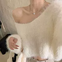 Демисезонный вязаный свитер, V-образный вырез, oversize, свободный крой
