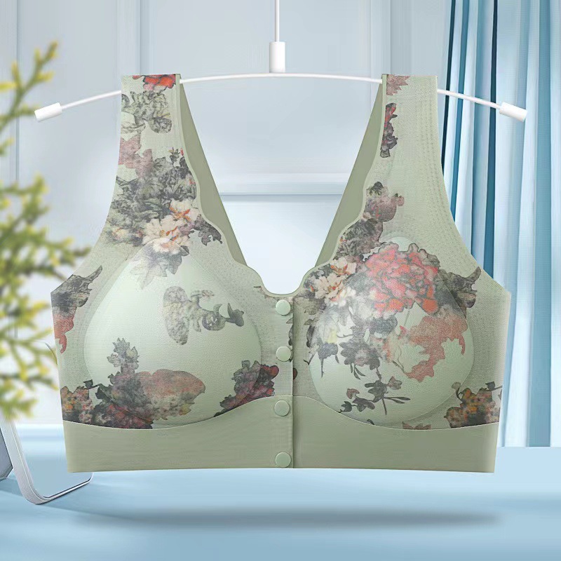 Ropa interior de mediana edad, tipo de botón abierto de la parte delantera de la mujer, bra anti-caída, soporte superior cómodo, ropa interior impresa sin marcas, delgada image 8