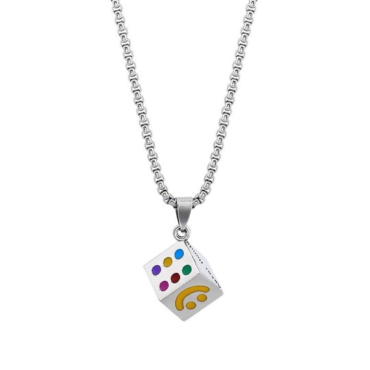 Necklace Men's Trendy Men's Personality Lucky Smiley Multi-faceted Dice Pendant Men's Trendy Hip Hop Couple Pendant Titanium Steel Necklace
