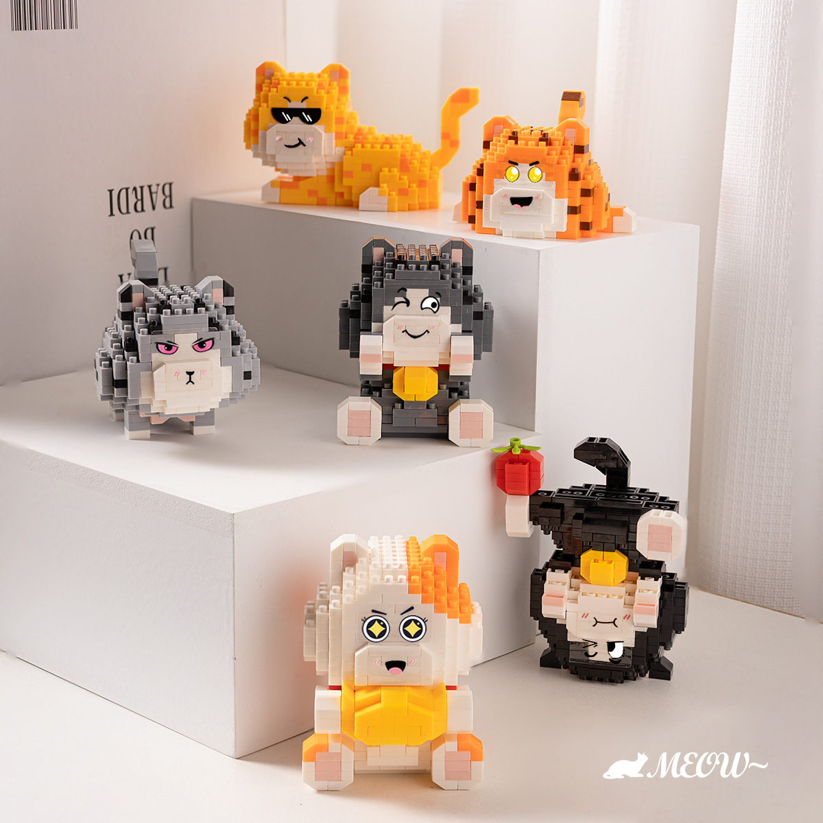 Anggaole compatible con Lego lindo en línea popular gato papá dibujos animados fortuna gato decoración juguetes para niños al por mayor