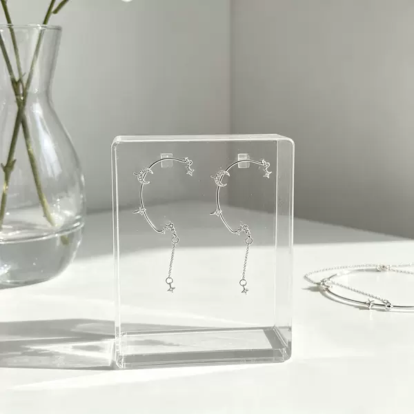 European and American Cross-Border Minimalist Style Metal Irregular Moon and Star Ear Cuffs for Women, Unique and Unique Forest-Style Earrings