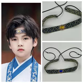 儿童发带抹额汉服头带古装头饰眉心眉头男童额头公子蓝色古风古代