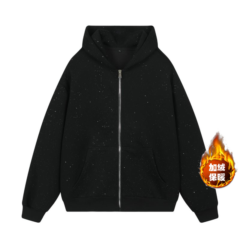 후드와 플리스가 있는 블랙 카디건