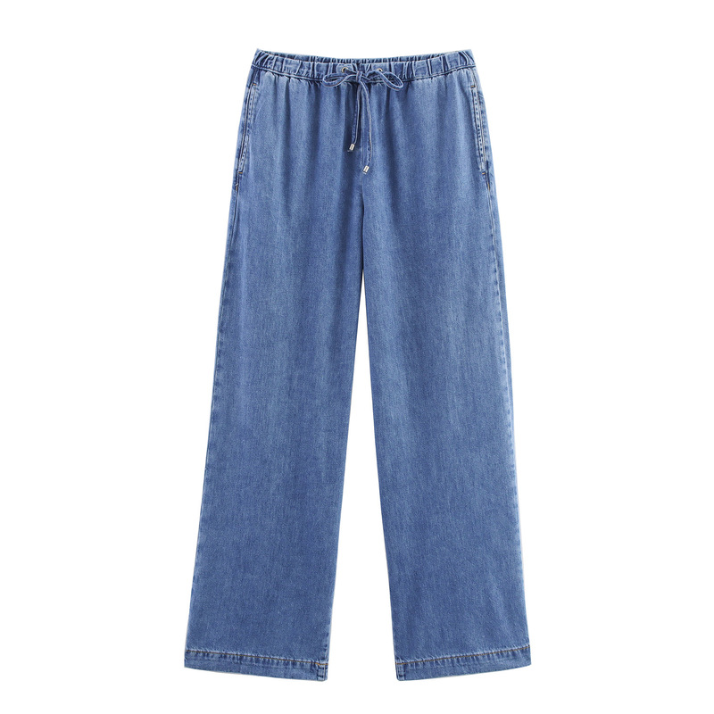 2025 Autumn Casual Women's Elastic Waist Jogging Wide Leg Denim Trousers