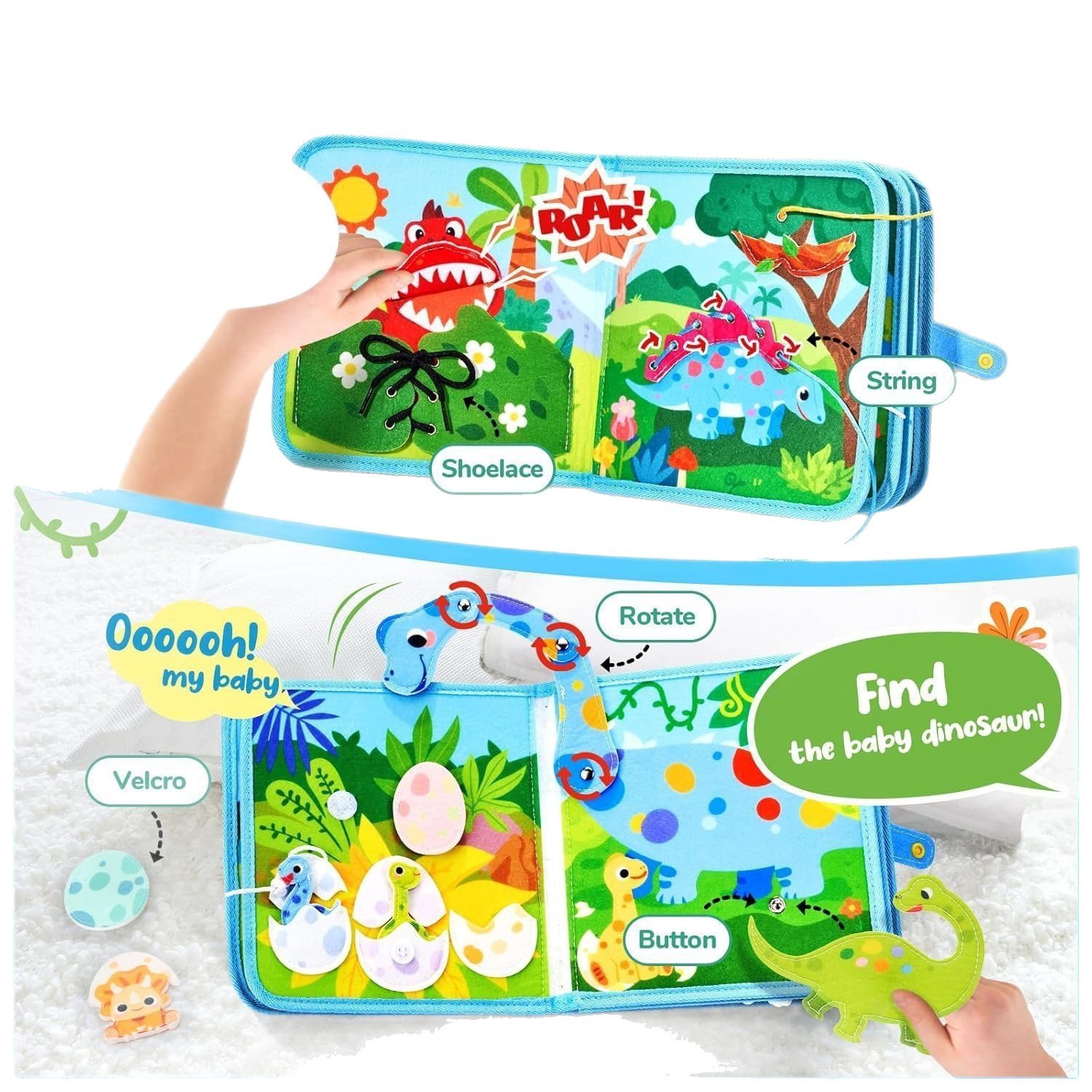 Nuevo libro cognitivo de dinosaurios para niños, fieltro, libro tranquilo, tablero de aprendizaje de educación temprana, fabricante de libros de cuentos de dinosaurios para bebés al por mayor