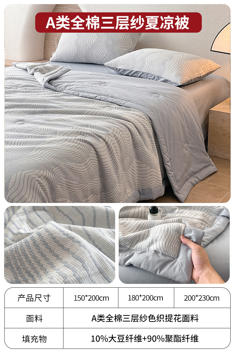 Juego de cuatro piezas de cama de edredón fresco de verano de hilo de doble capa de algodón puro 2025 nuevo juego de tres piezas de sábanas de alta gama de lujo ligero